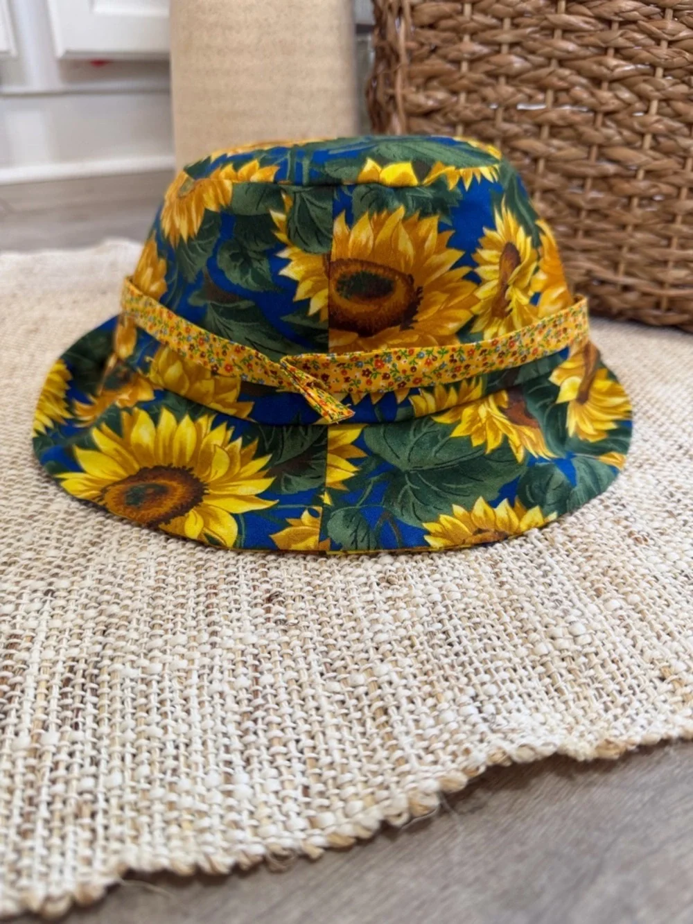 Vintage 90s Baby Toddler Girl Hat Sunflower Print Bucket Hat ADORABLE